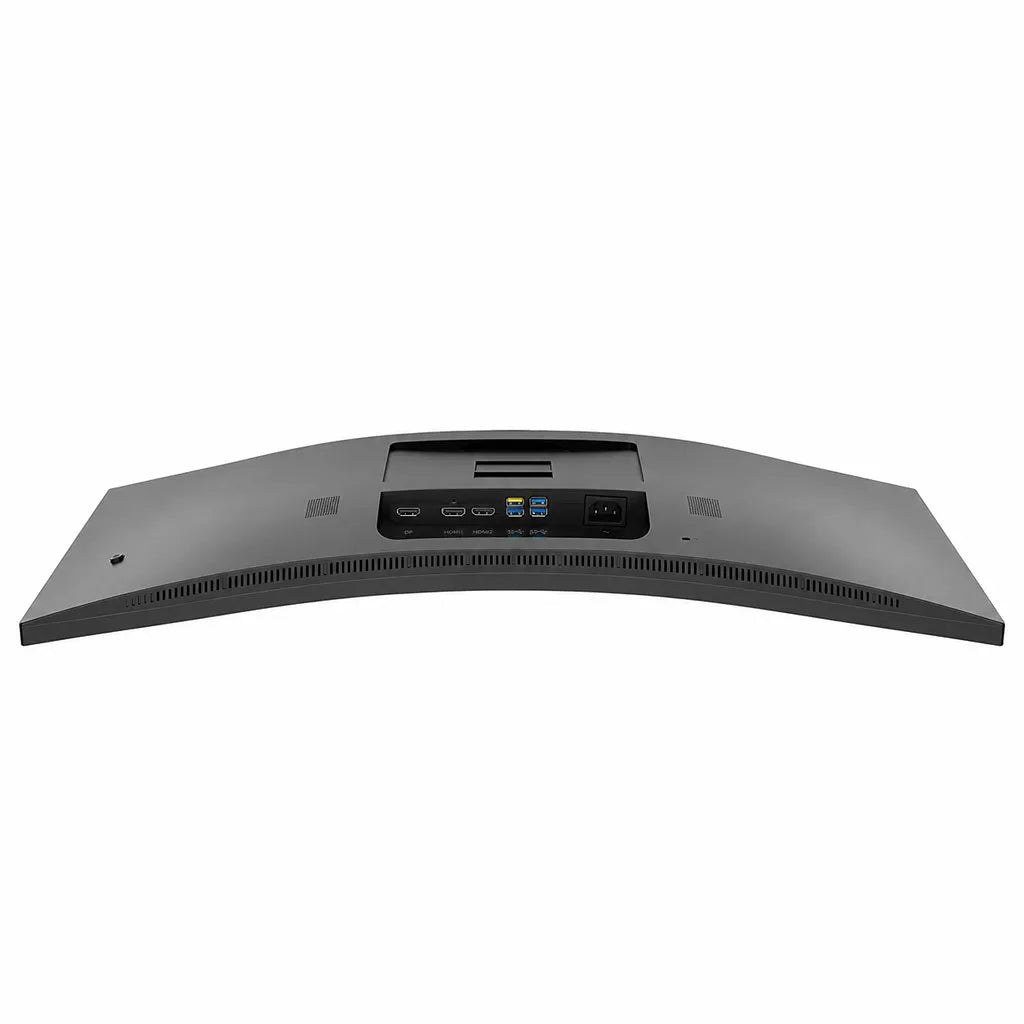 Rear connectivity view of AOC CU34V5CW/BK UltraWide monitor showing USB-C, HDMI, DisplayPort, USB hub ports and power input.
