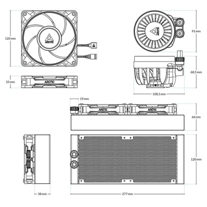 ARCTIC Liquid Freezer III Pro 240mm AIO CPU Liquid Cooler Black dimensions and technical specification diagram -tpstech.in