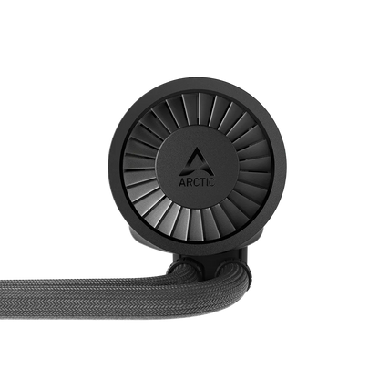 ARCTIC Liquid Freezer III Pro 240mm AIO CPU Liquid Cooler Black front view of CPU pump with braided tubes -tpstech.in