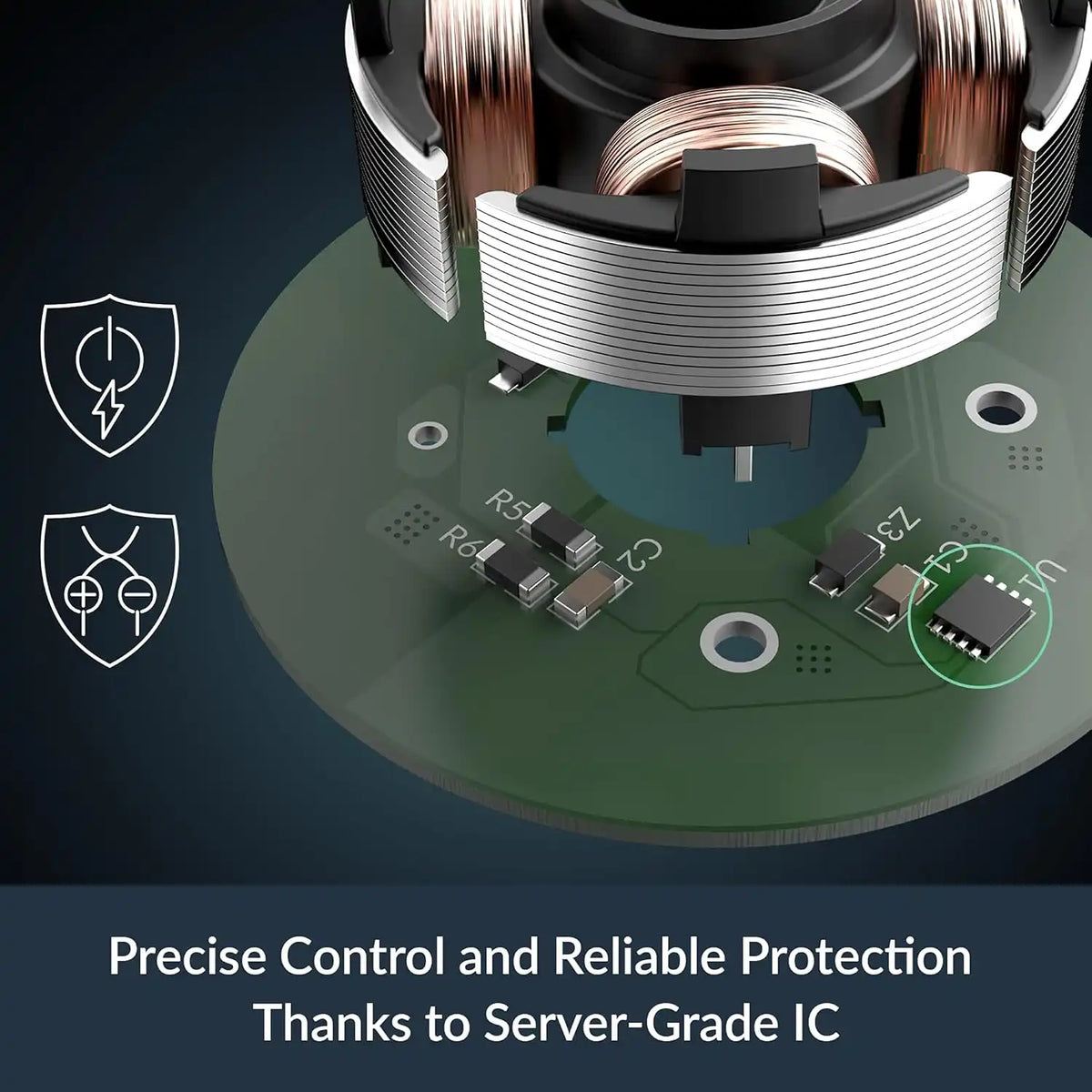 Close up view of motor circuit board with server grade IC for precise control and reliable protection on ARCTIC P12 Pro fan -tpstech.in