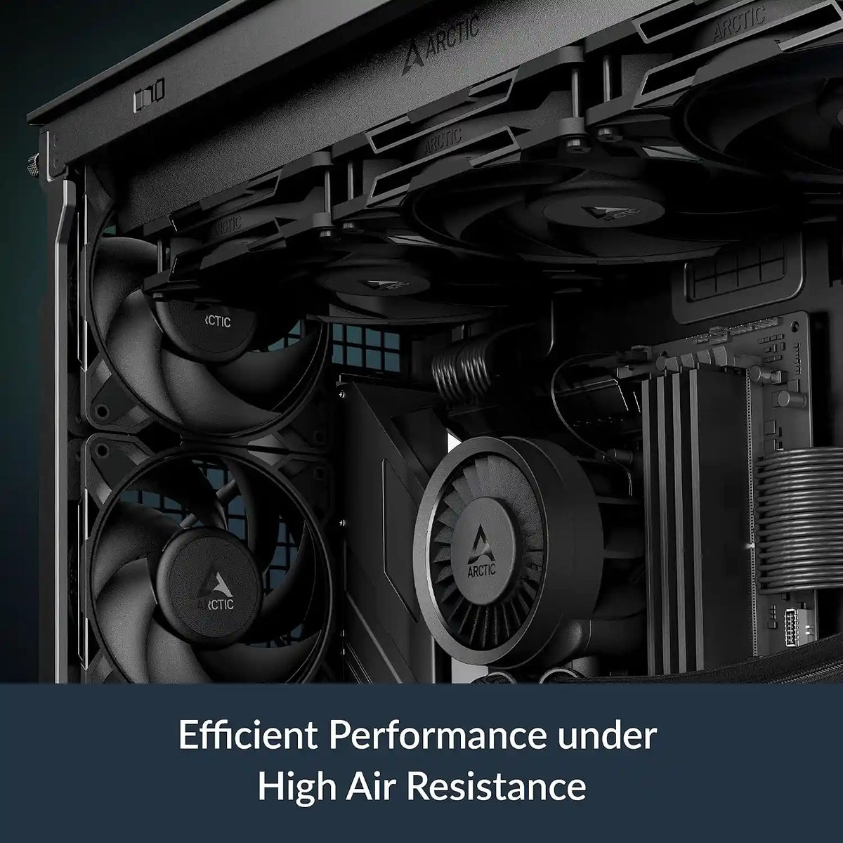 Multiple ARCTIC P12 Pro PWM 120mm fans installed inside a gaming PC cabinet delivering high static pressure performance -tpstech.in
