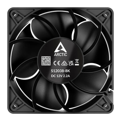 Rear view of ARCTIC S12038-4K 120mm PWM server fan showing rear grille and product label for server cooling -tpstech.in