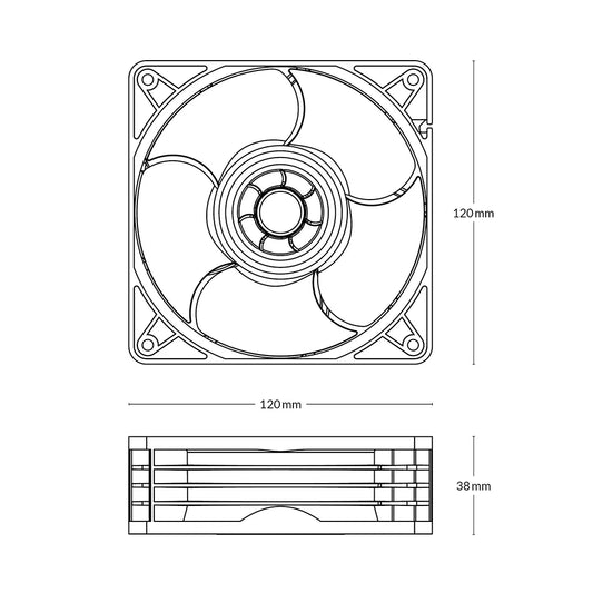 ARCTIC S12038-8K 120mm x 120mm x 38mm PWM server fan dimensions illustration showing product size -tpstech.in