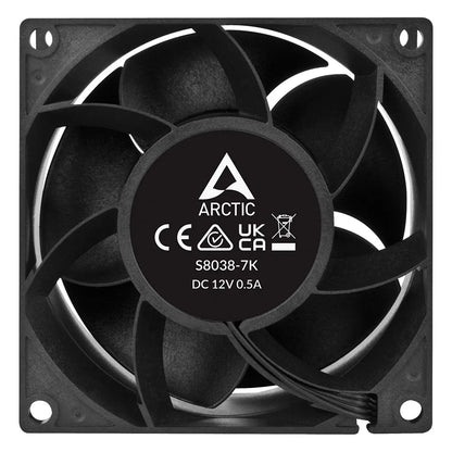 ARCTIC S8038-7K 80mm PWM server fan rear view showing product label and 4-pin PWM cable connection -tpstech.in