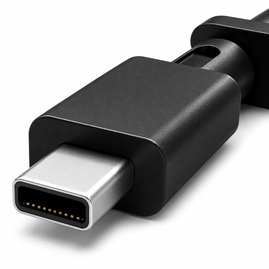 Macro close-up of the ASUS 280W rectangular USB pin charging tip designed for supported ASUS laptops.