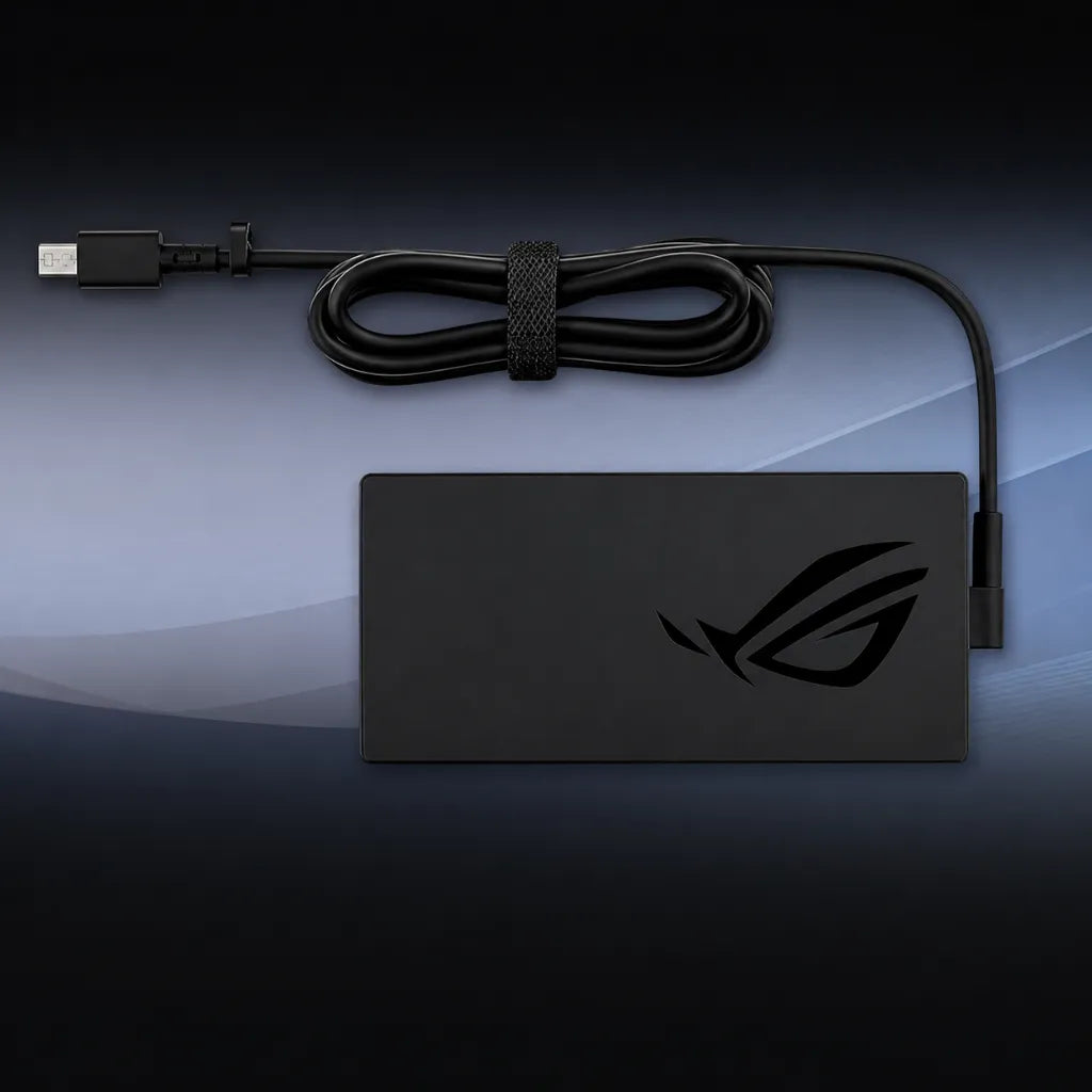ASUS 280W rectangular USB pin laptop power adapter with charging cable on a dark background for ASUS compatible laptops.