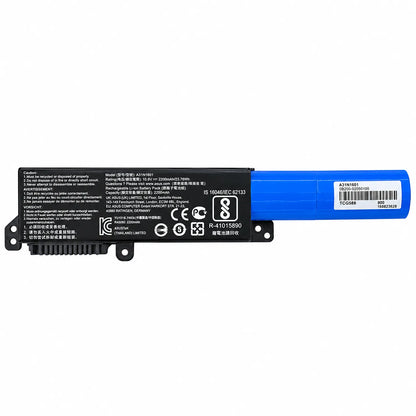 Asus A31N1601 Compatible Laptop Battery 23.76Whr 2200mAh 10.8V 3 Cell straight front view displaying model ratings and safety warnings -tpstech.in