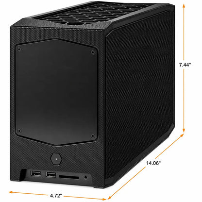 ASUS NUC 11 Extreme Kit Barebone Mini PC front left view with product dimensions, compact chassis and Intel Core i9-11900KB support.