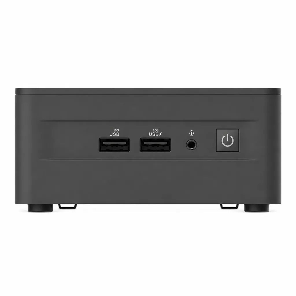 ASUS NUC 13 Pro NUC13ANHi7 front panel featuring USB 3.2 Gen 2 ports, headset jack and power button.