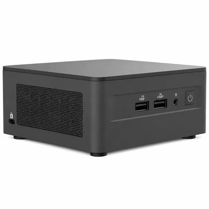 ASUS NUC 13 Pro NUC13ANHi7 Intel Core i7 barebone mini PC front perspective showing compact desktop design.