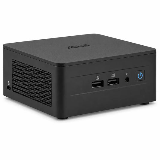 ASUS NUC 13 Pro NUC13ANHi7 barebone mini PC front view with Intel Core i7 compatibility and compact business design.
