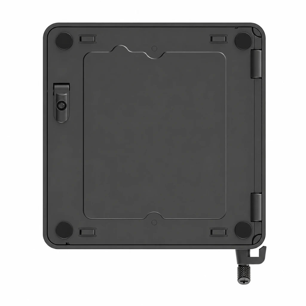 Bottom view of ASUS NUC 15 Pro Slim Kit NUC15CRKU5 showing access panel and rubber feet.