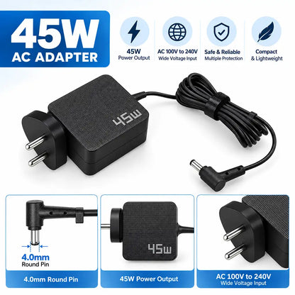 ASUS Original 45W 19V 2.37A Laptop Charger Features Showing Safe Protection and Wide Voltage Input -tpstech.in