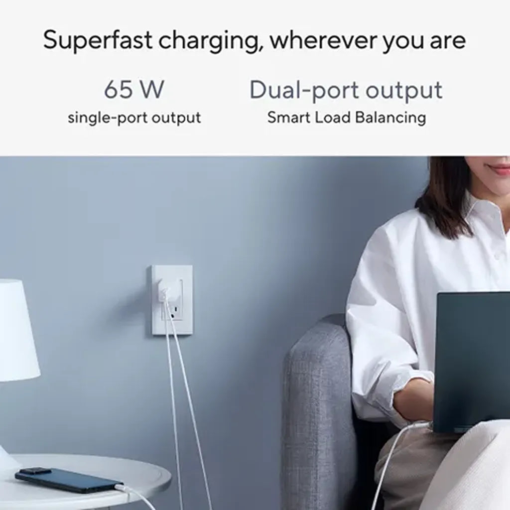 ASUS Original 65W USB-C GaN Charger Dual Port Output Smart Load Balancing for Laptop and Mobile -tpstech.in