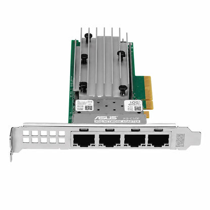 Front view of ASUS PEB-10G/57840-2S PCI-E 3.0 dual-port 10GbE SFP+ network adapter with dual SFP+ ports and passive cooling heatsink.