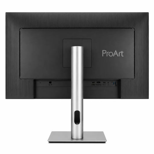 Rear view of ASUS ProArt Display PA27JCV 27-inch 5K professional monitor showing USB-C, HDMI, DisplayPort and USB hub connectivity.