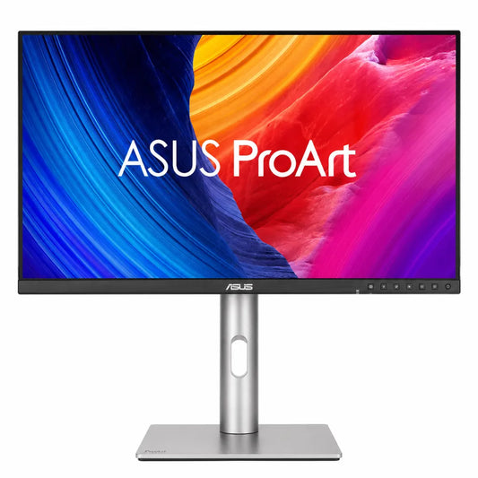 ASUS ProArt Display PA27JCV 27-inch 5K IPS professional monitor front view with ultra-thin bezel and ergonomic stand.