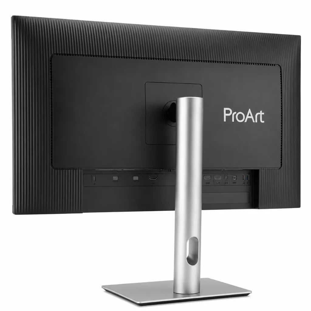 Rear angled view of ASUS ProArt Display PA278QV Gen2 professional monitor with ergonomic stand
