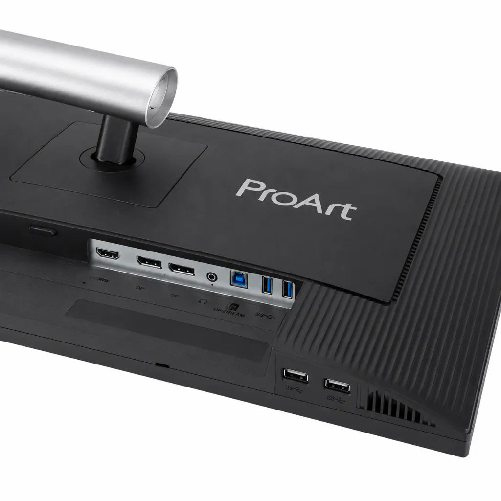 Close-up of ASUS ProArt Display PA278QV Gen2 PA278QGV monitor connectivity ports including HDMI DisplayPort USB-C and USB hub