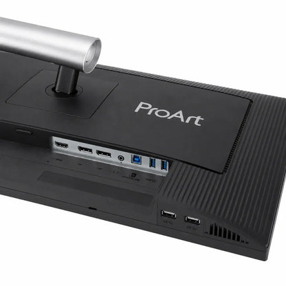 Close-up of ASUS ProArt Display PA278QV Gen2 PA278QGV monitor connectivity ports including HDMI DisplayPort USB-C and USB hub