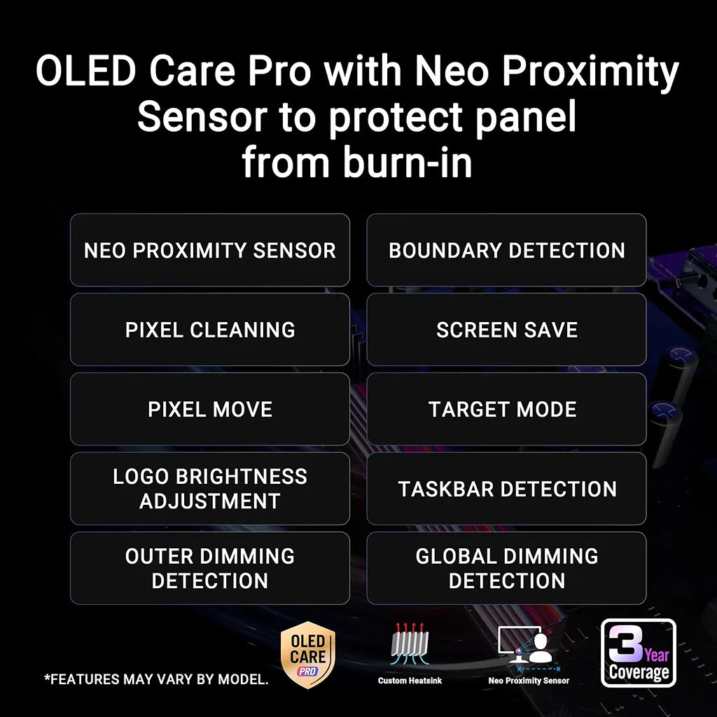 ASUS ROG PG32UCDM3 OLED Care Pro features with Neo Proximity Sensor for burn-in protection -tpstech.in