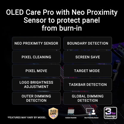 ASUS ROG PG32UCDM3 OLED Care Pro features with Neo Proximity Sensor for burn-in protection -tpstech.in