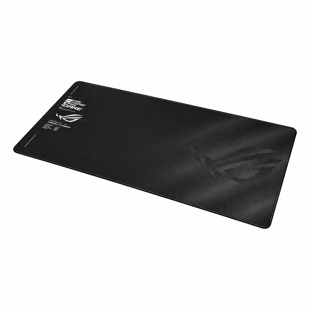 Angled view of the ASUS ROG Sheath II XXL gaming mouse pad featuring a smooth gaming surface and durable stitched edges.