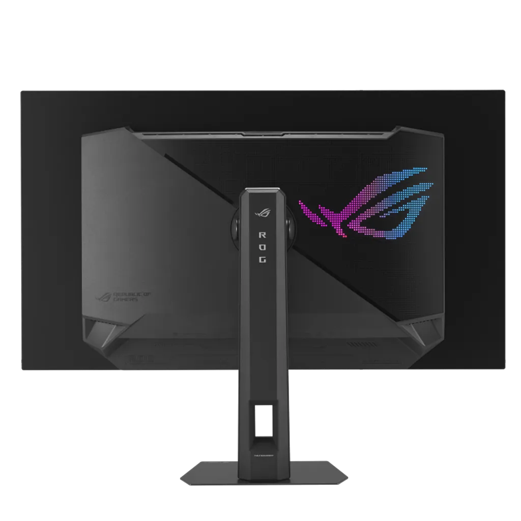 ASUS ROG Strix OLED XG32UCWG 31.5 Inch 4K Gaming Monitor full rear view featuring ROG RGB logo and cable management stand -tpstech.in
