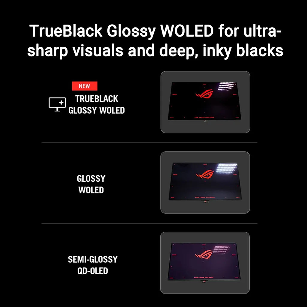 ASUS ROG Strix OLED XG32UCWG 31.5 Inch 4K Gaming Monitor TrueBlack Glossy WOLED reflection comparison -tpstech.in