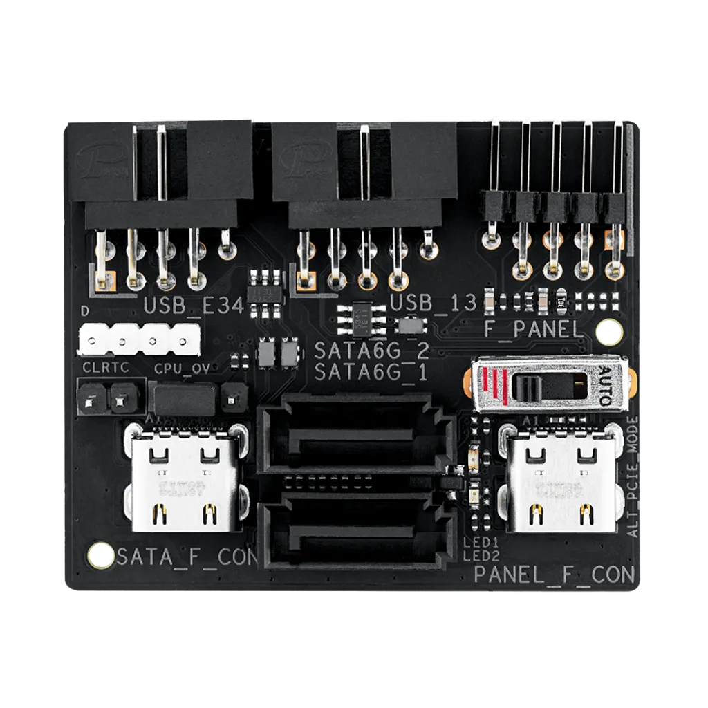 ASUS ROG Strix Z890-I Gaming WiFi front panel expansion card accessory with USB headers, SATA ports and front panel connectors for the motherboard.