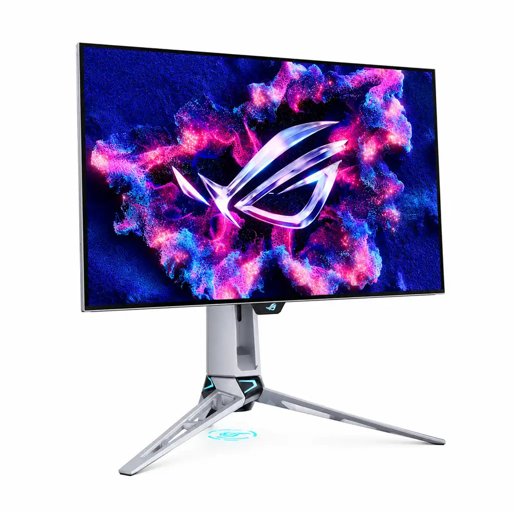 ASUS ROG Swift OLED 27-inch QHD OLED Gaming Monitor left perspective angle view showing thin bezel display -tpstech.in