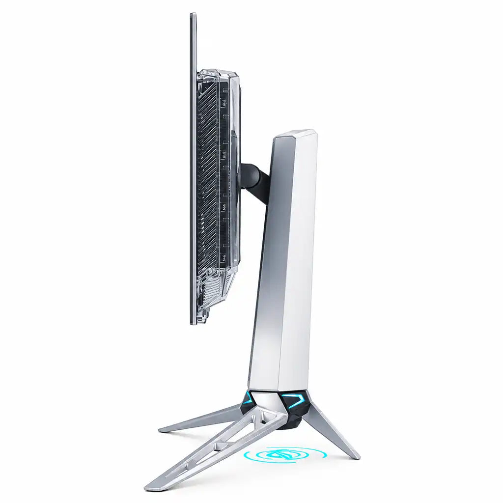 ASUS ROG Swift OLED 27-inch QHD OLED Gaming Monitor slim side profile view mounted on ergonomic stand -tpstech.in