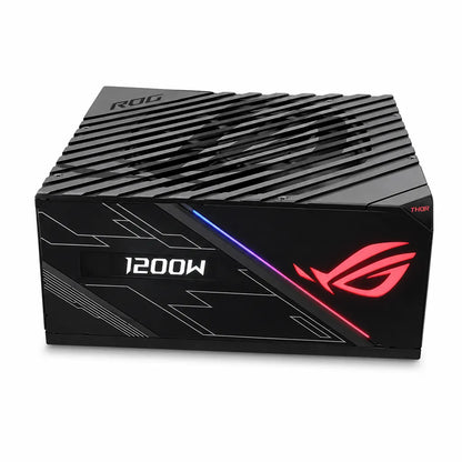 ASUS ROG Thor 1200P 1200W power supply front view with illuminated ROG logo and RGB lighting-tpstech.in