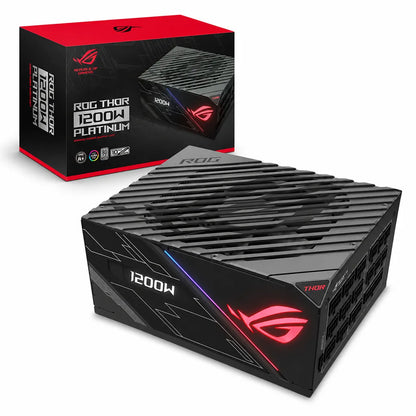 ASUS ROG Thor 1200P 1200W Platinum power supply with retail packaging and illuminated ROG design-tpstech.in