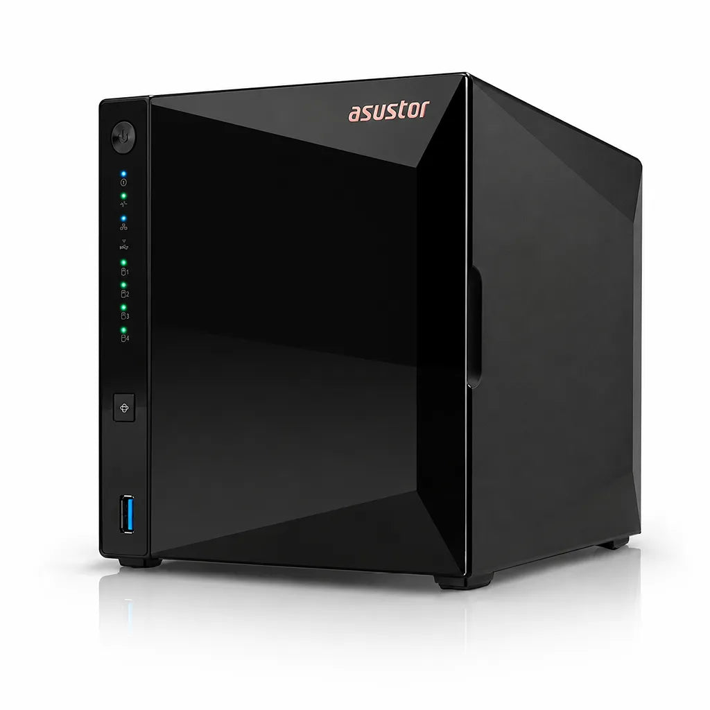 ASUSTOR AS3304T v2 Drivestor 4 Pro Gen2 4-bay diskless NAS front view with status indicators and USB port -tpstech.in
