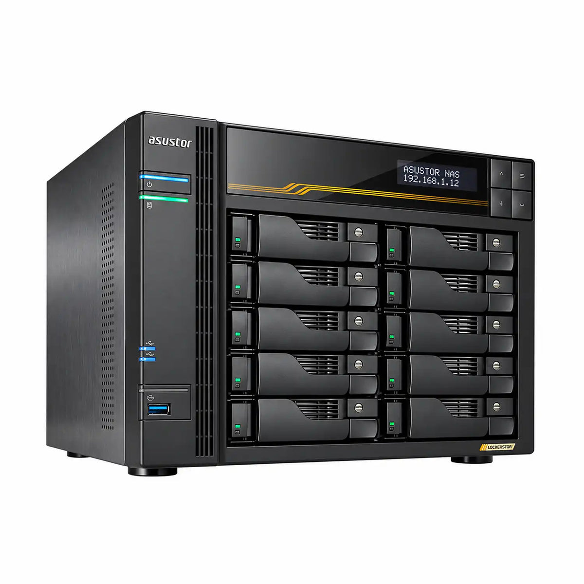 ASUSTOR LOCKERSTOR 10 Gen3 AS6810T 10-Bay NAS Storage Server Front Left Perspective View -tpstech.in