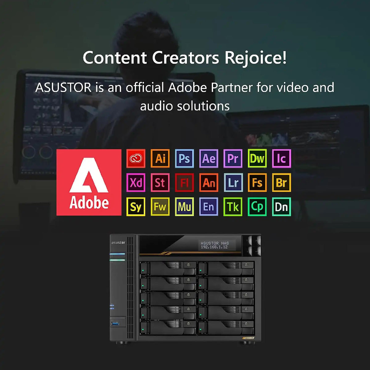 ASUSTOR LOCKERSTOR 10 Gen3 AS6810T Official Adobe Partner Video Audio Storage Solutions -tpstech.in