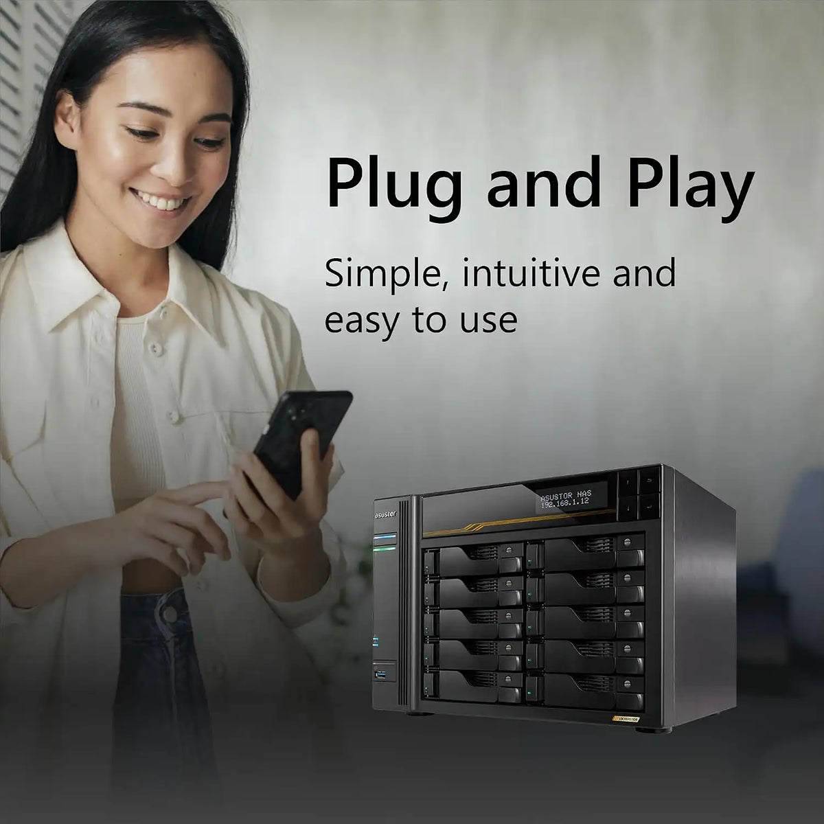 ASUSTOR LOCKERSTOR 10 Gen3 AS6810T 10-Bay NAS Simple Plug and Play Setup -tpstech.in