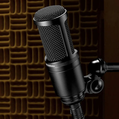 Audio-Technica AT2020 Cardioid Microphone on Stand in Soundproof Studio Setup -tpstech.in
