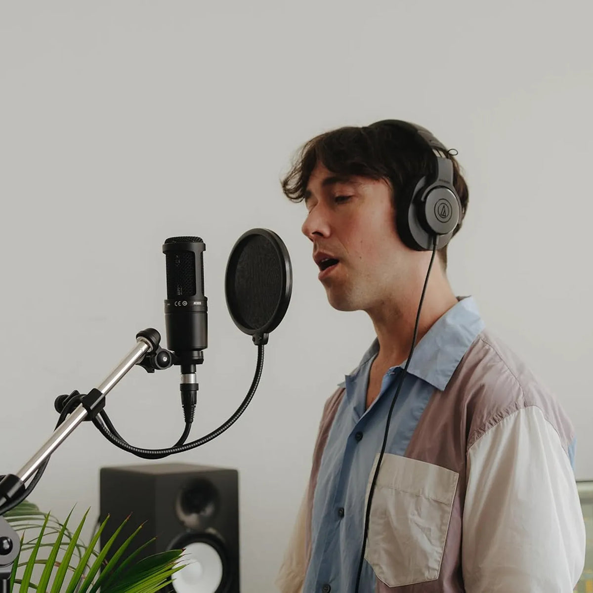 Audio-Technica AT2020 Condenser Microphone in Use for Vocal Recording with Pop Filter -tpstech.in