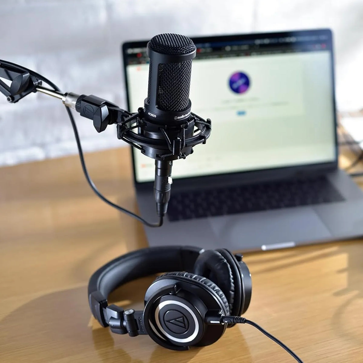 Audio-Technica AT2020 Studio Microphone on Boom Arm with Shock Mount and Headphones -tpstech.in