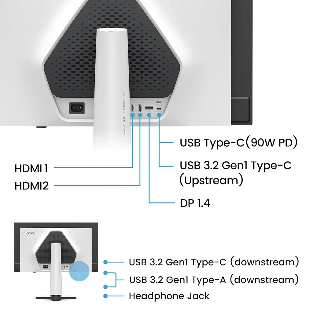 BenQ MOBIUZ EX271UZ gaming monitor featuring HDMI 2.1, DisplayPort 1.4, USB-C 90W Power Delivery and USB hub connectivity -tpstech.in