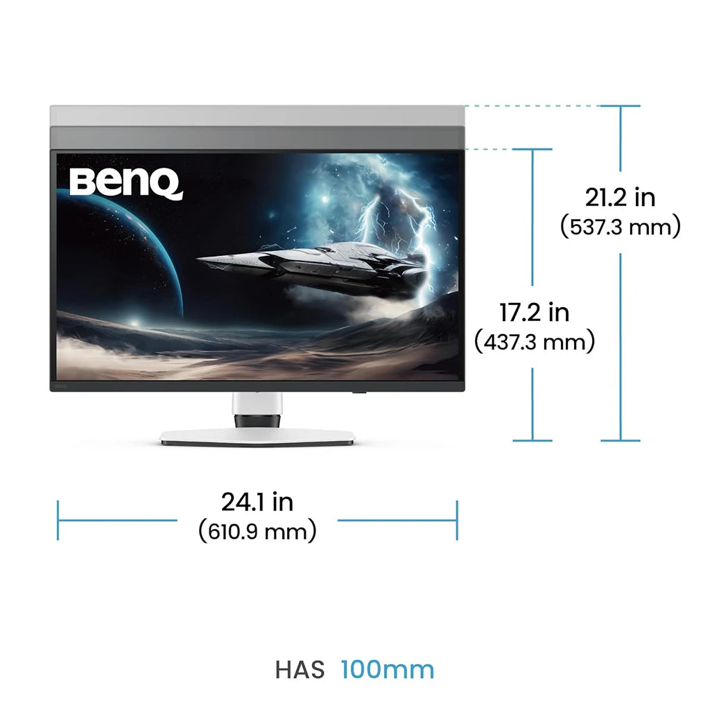 BenQ MOBIUZ EX271UZ 27 inch 4K gaming monitor with 100mm height adjustment and product dimensions -tpstech.in