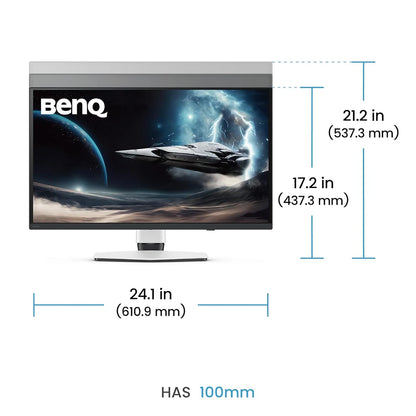 BenQ MOBIUZ EX271UZ 27 inch 4K gaming monitor with 100mm height adjustment and product dimensions -tpstech.in