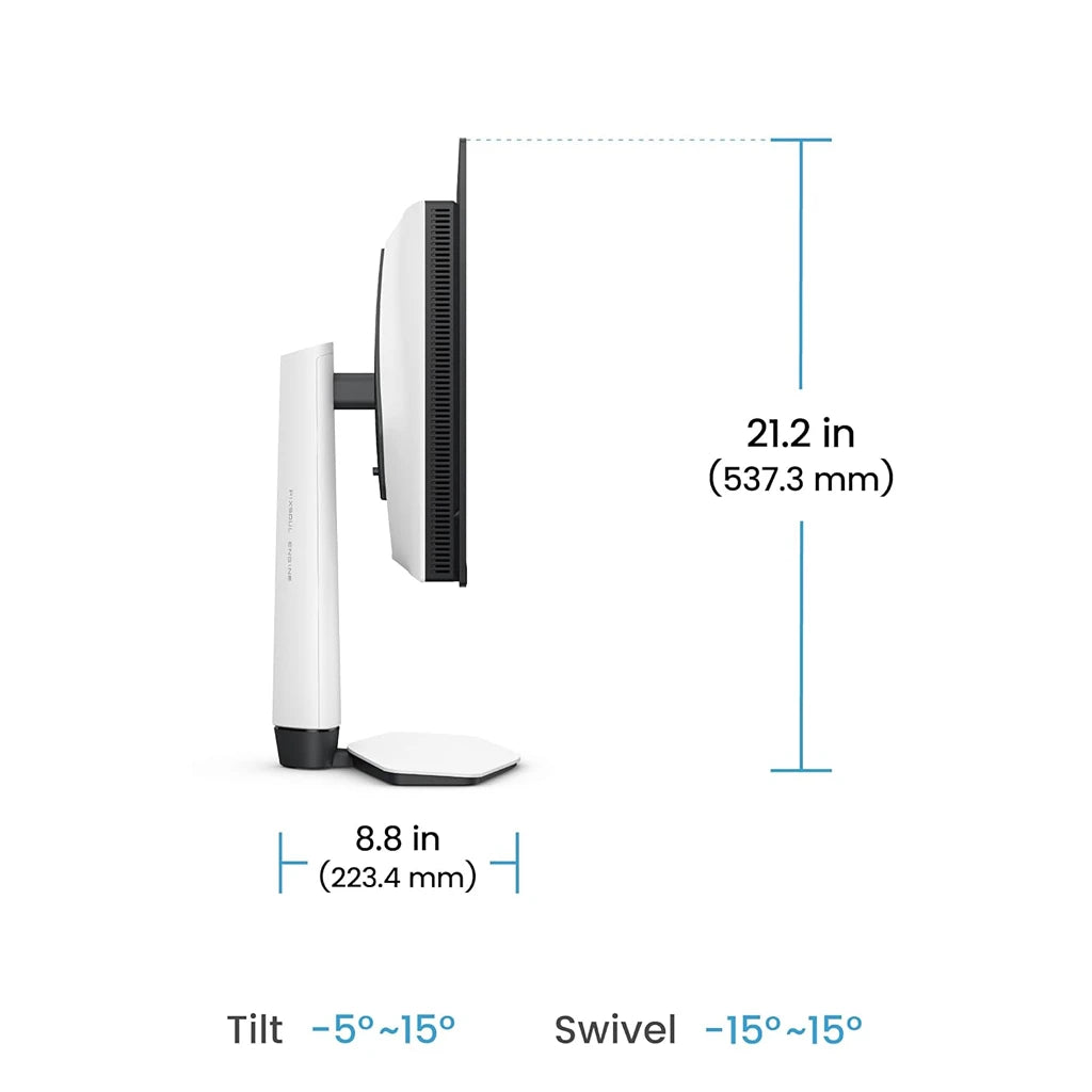BenQ MOBIUZ EX271UZ 27 inch 4K QD-OLED gaming monitor side profile showing height, tilt and swivel adjustment with ergonomic stand -tpstech.in