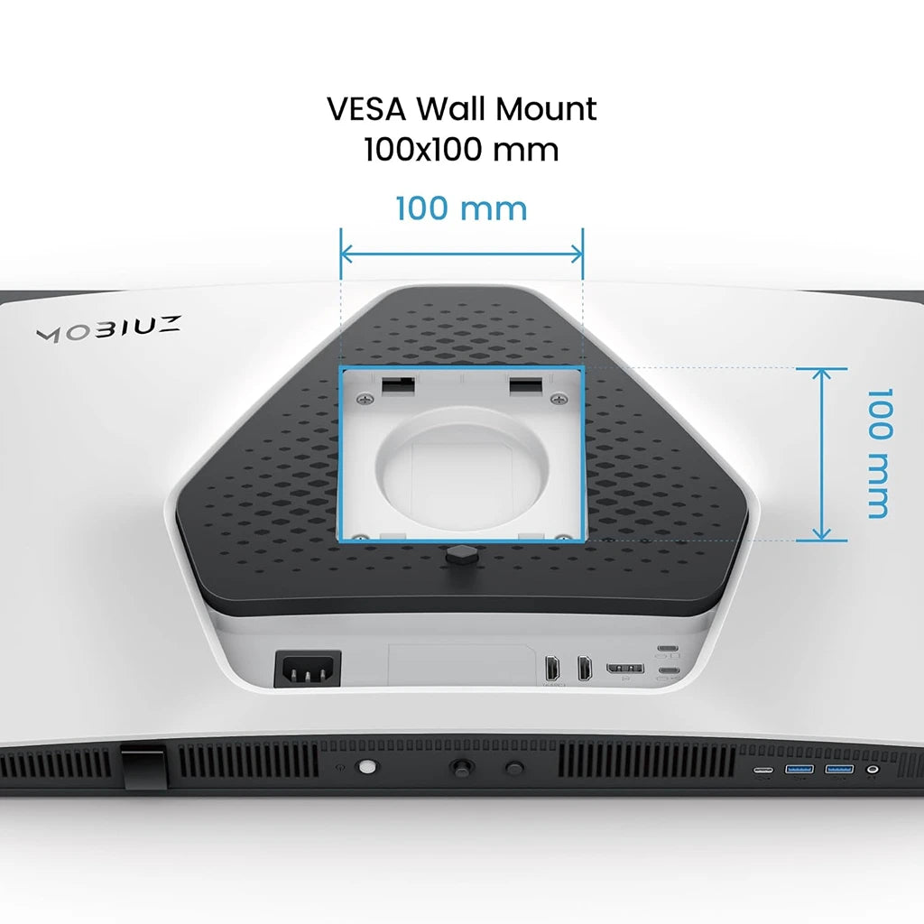 BenQ MOBIUZ EX271UZ 27 inch gaming monitor rear view with 100x100mm VESA wall mount support and rear connectivity ports -tpstech.in