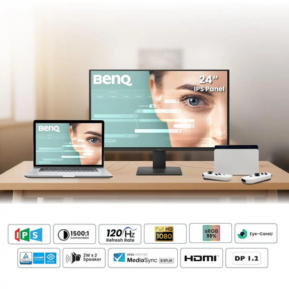 BenQ GW2490P 24 inch IPS monitor with 120Hz refresh rate 99% sRGB 1500:1 contrast HDMI and DisplayPort-tpstech.in