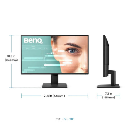 BenQ GW2490P monitor dimensions showing 543mm width 414.3mm height and -5 to 20 degree tilt-tpstech.in