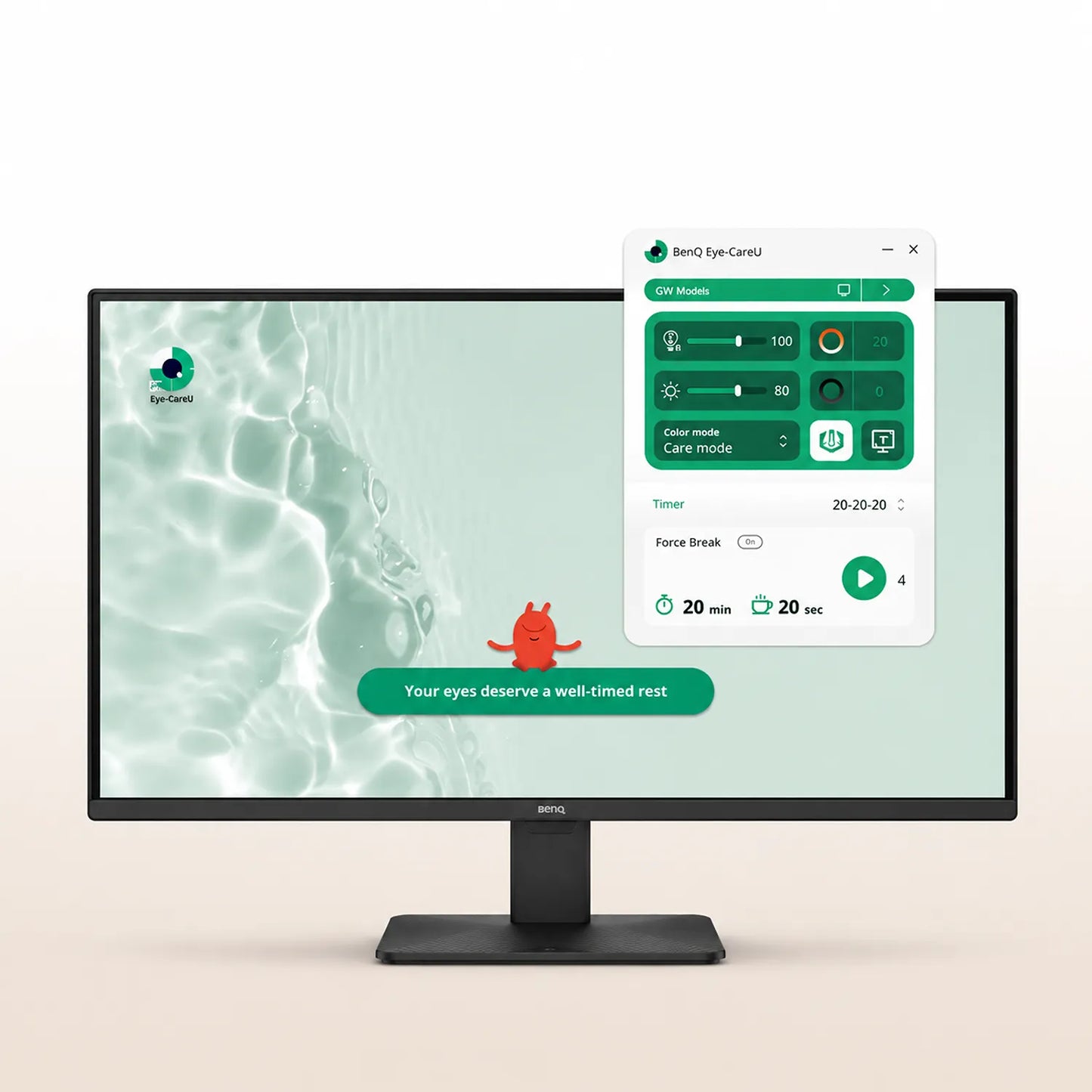 BenQ GW2791P monitor with BenQ Eye-CareU software for eye comfort and break reminders-tpstech.in