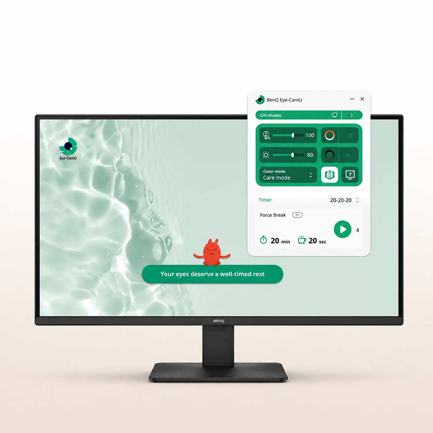 BenQ GW2791P monitor with BenQ Eye-CareU software for eye comfort and break reminders-tpstech.in